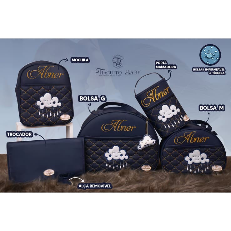 Kit Bolsa Bebê Nuvem 5 Peças Personalizada