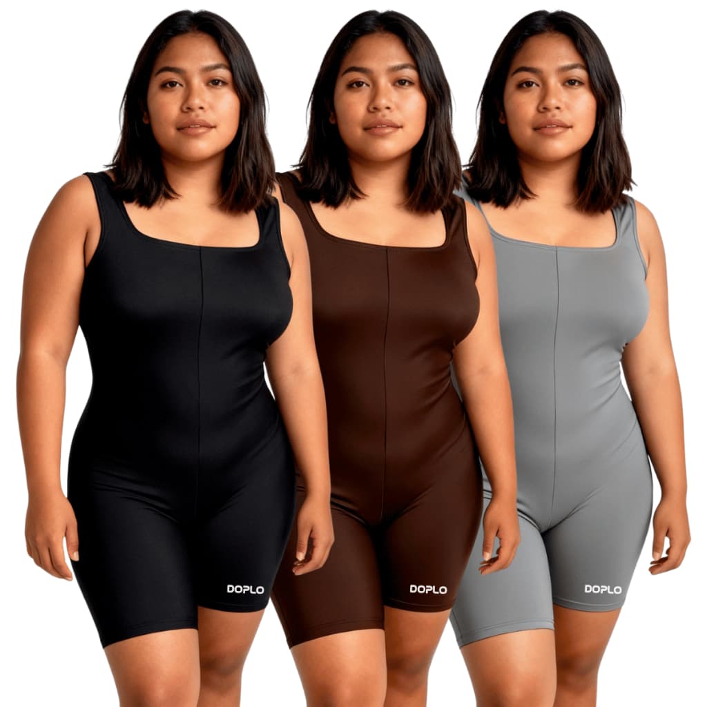 Kit com 3 Macaquinho Academia Slim Feminino Fitness Dia Dia Malha Suplex