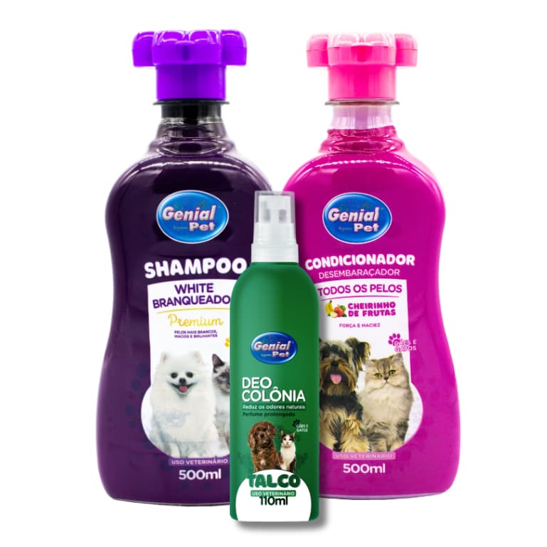 Kit Shampoo White Branqueador/Clareador, Condicionador e Deo Colônia Para Cães e Gatos