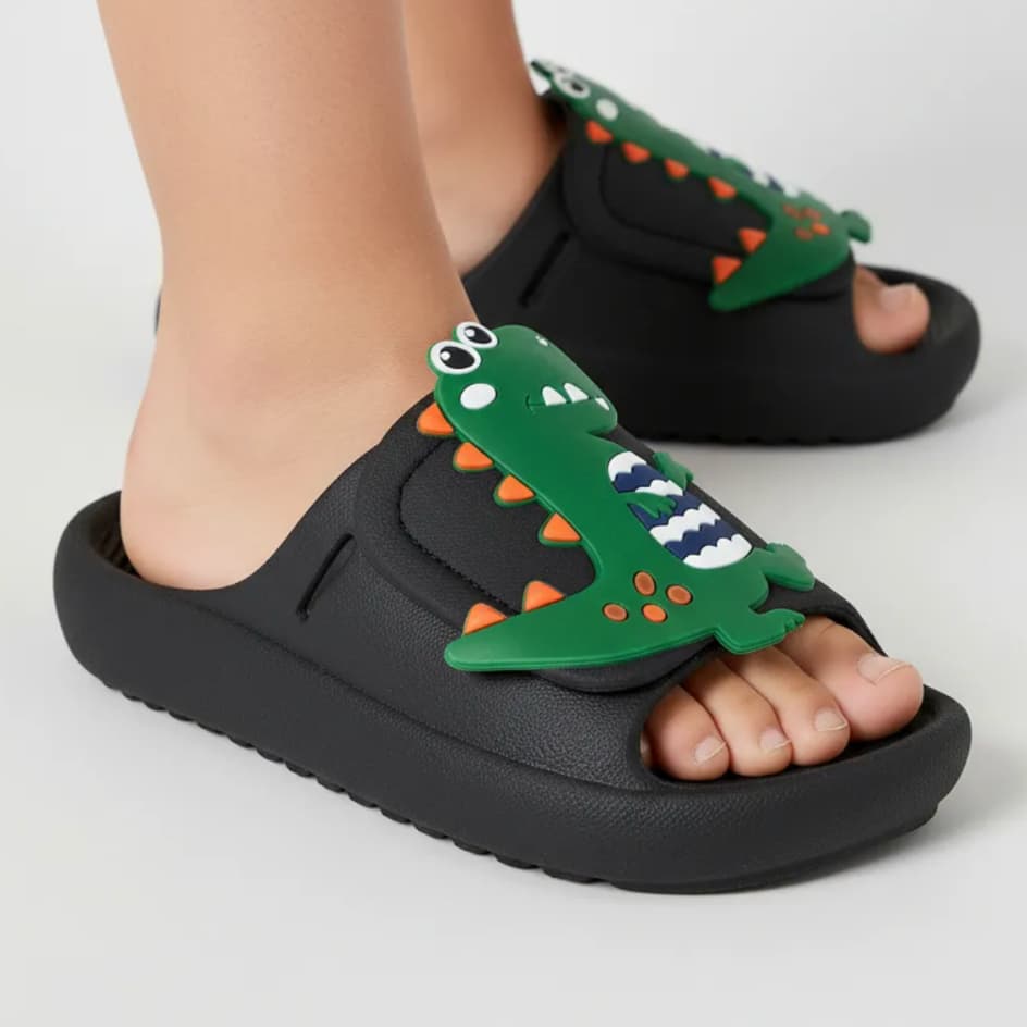 Chinelo Slide Dinossauro Infantil Menino Com Velcr Confortável Slaide Verão