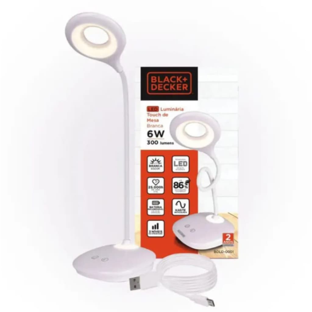 Abajur Luminária Led Touch de Mesa Velador Haste Flexível Recarregável
