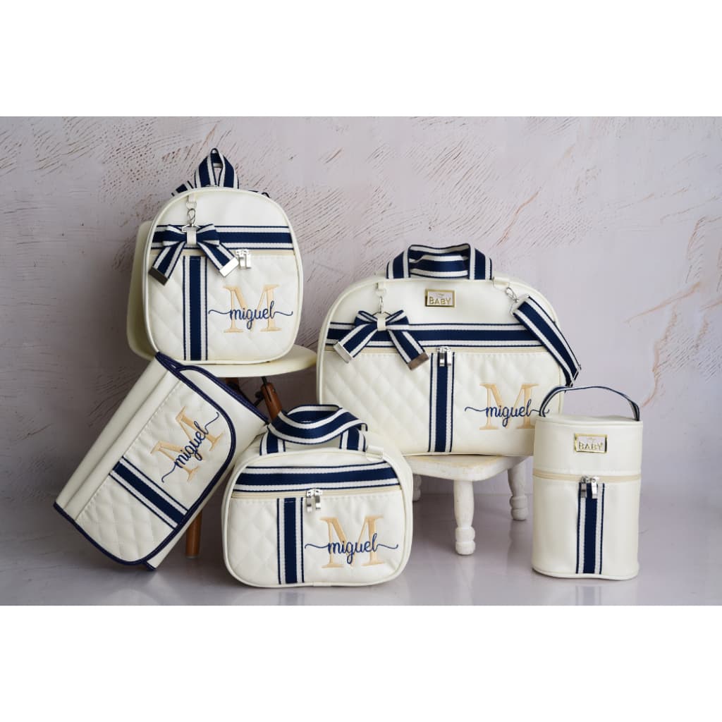 Kit Bolsa Maternidade Luxo 5 Peças Personalizadas com Nome