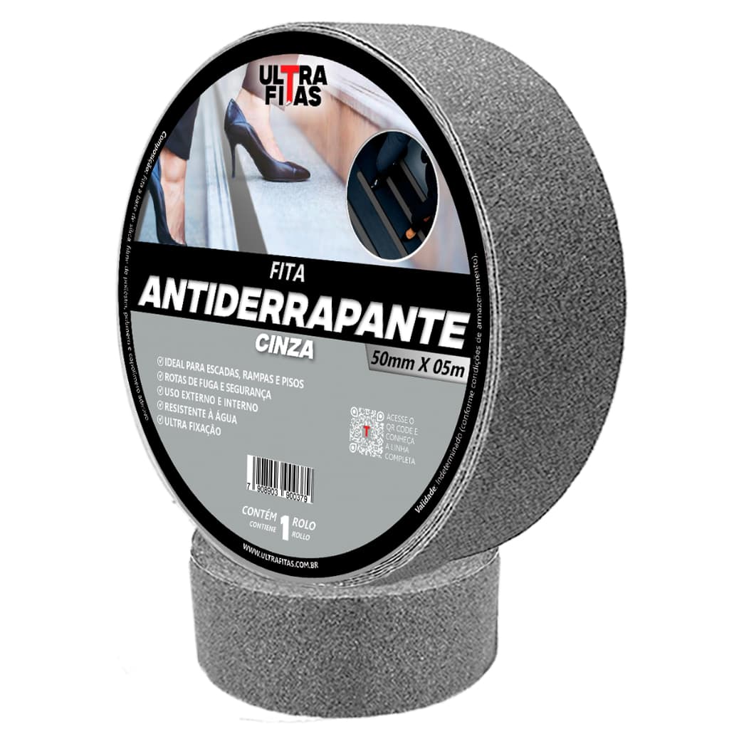 Fita Antiderrapante 50 mm X 05 Metros - Cinza