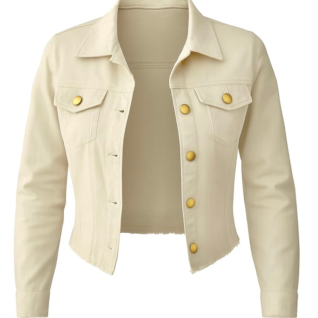 Jaqueta Jeans Feminina Bege Manga Longa Denim Linha Premium