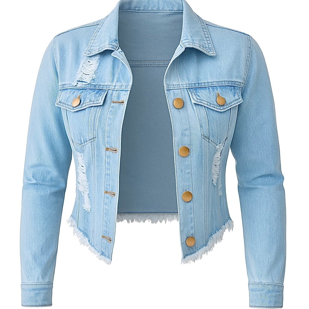 Jaqueta Jeans Feminina Clara Destroyed Manga Longa Denim Linha Premium