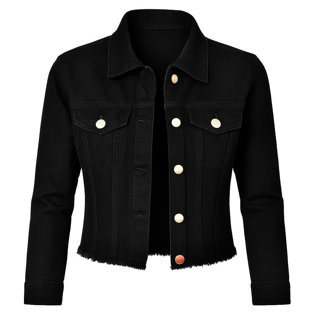 Jaqueta Jeans Feminina Preta Manga Longa Denim Linha Premium
