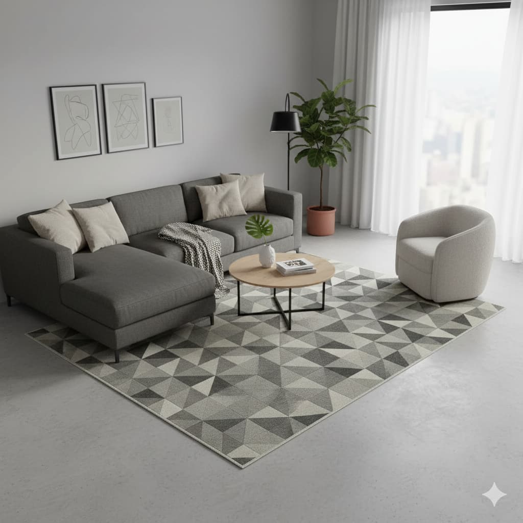 Tapete Felpudo 200x250 Mescla Andino Cinza Preto Para Sala Alto Padrão Luxo
