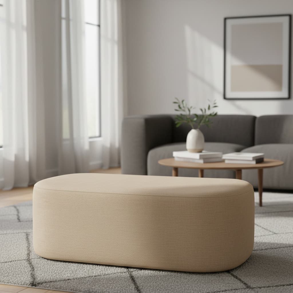 Puff Decorativo Orgânico Retangular Linho Premium