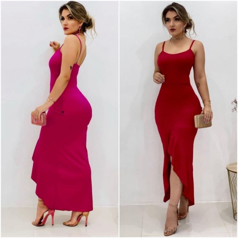 Vestido feminino com fenda e alça Vestido longo festa luxo