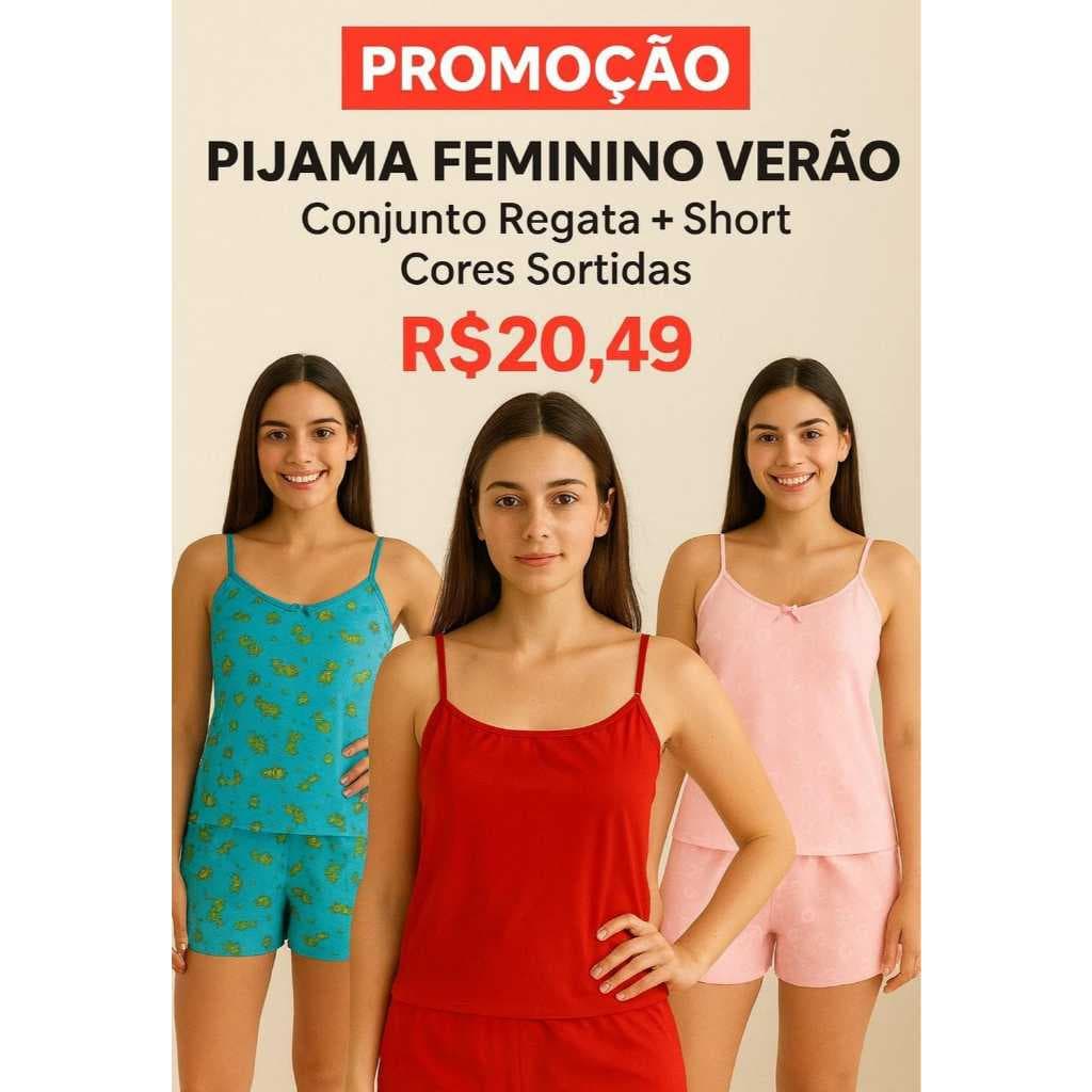 Pijama Feminino Verão Conjunto Regata + Short | Tamanho G | Cores Sortidas | Leve e Confortável
