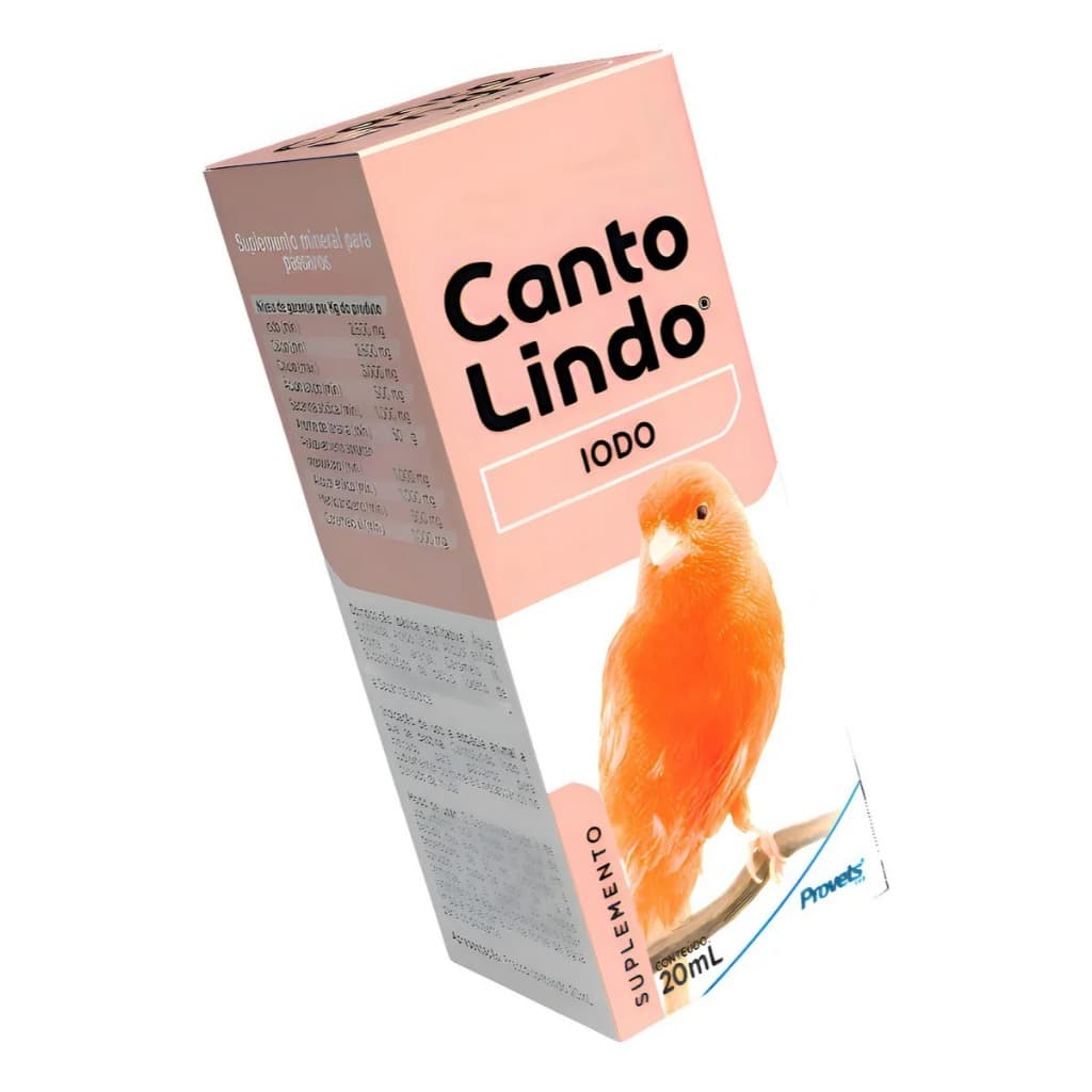 Cantolindo Iodo 20ml para Pássaros Muda de Penas Aves Canário Curió Suplemento