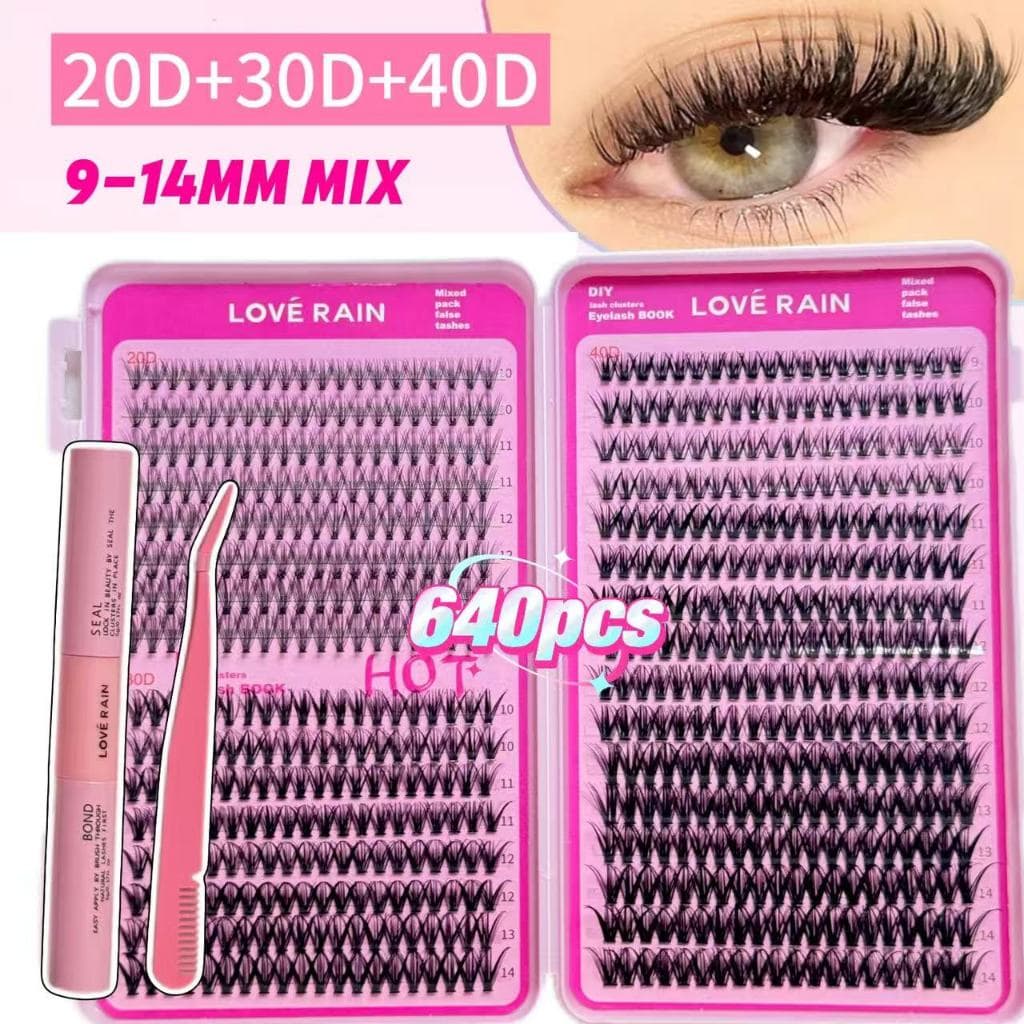 640 tufos 20/30/40D cílios postiços livro 9-14mm,Kit De Extensão De Cílios Diy-Conjunto Reutilizável