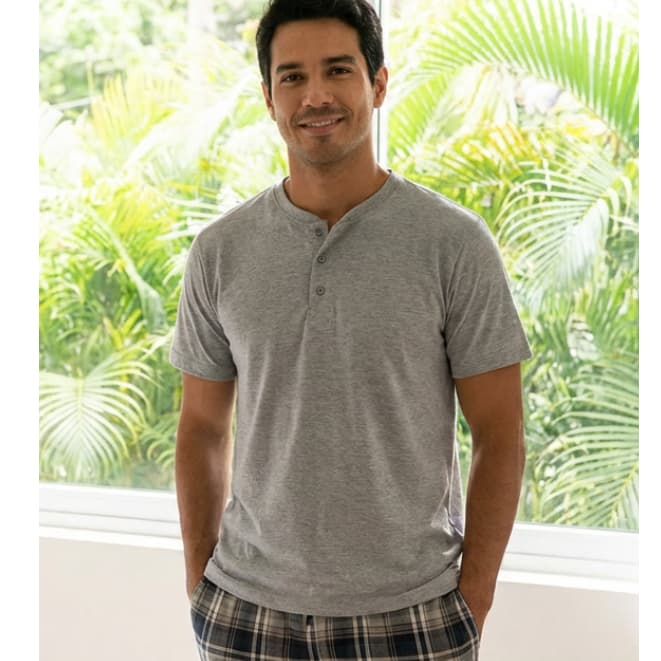 Pijama Conjunto Masculino e Fresco com Shorts e Camiseta de Manga Curta e Calça de Poliéster Fino Confortável 4625