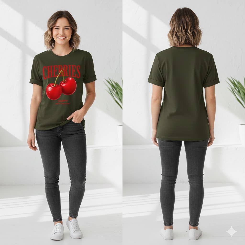 Camiseta Unissex Camisa Estampa Cerejas Moda Verão 100% Algodão