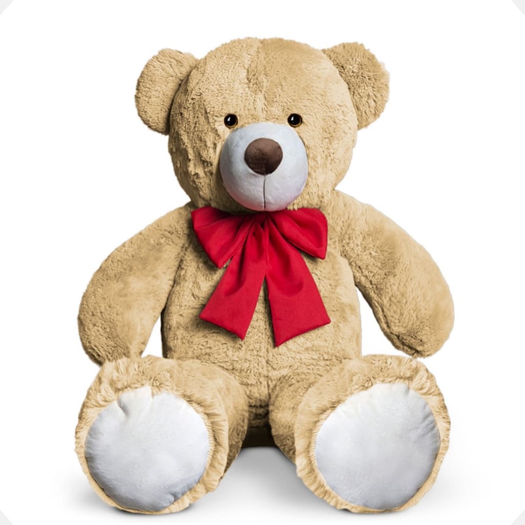 Urso de Pelúcia 50 CM com Laço Vermelho Para Decoração Quarto de Criança Bebê Brinquedo Infantil