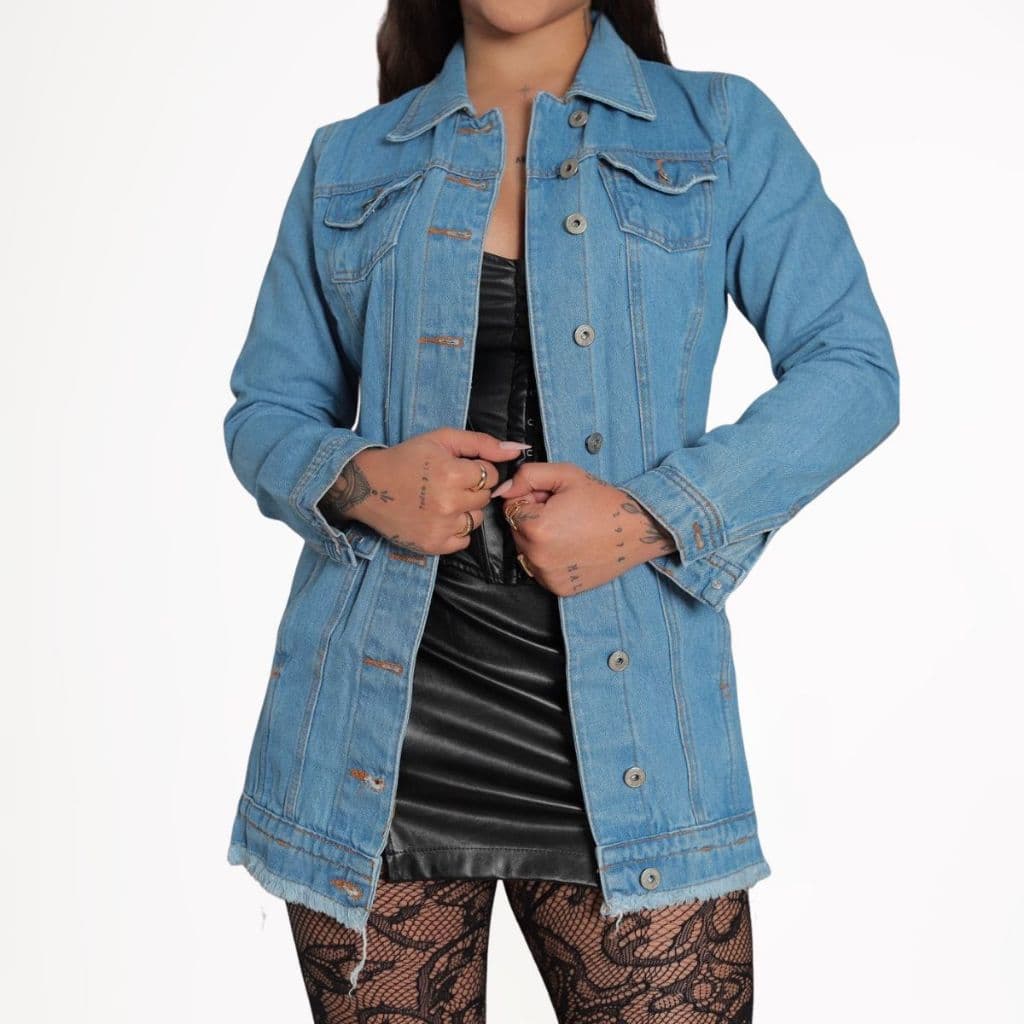 MAX Jaqueta Jeans Feminina Manga Longa Parka Casacos Lavagem Média