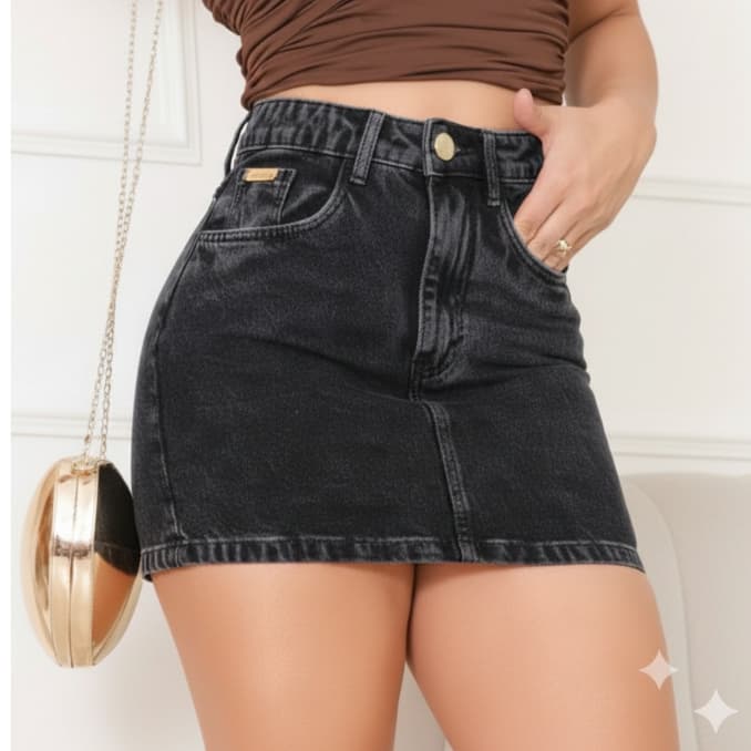 Saia Jeans Feminina Curta Mine Saia Mide Lisa