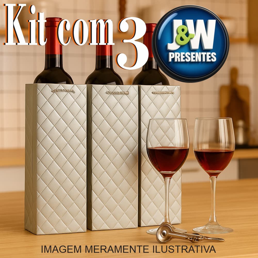 Sacola kit com 3 unidades - Estampas Variadas Embalagem P/ Vinho Bebidas
