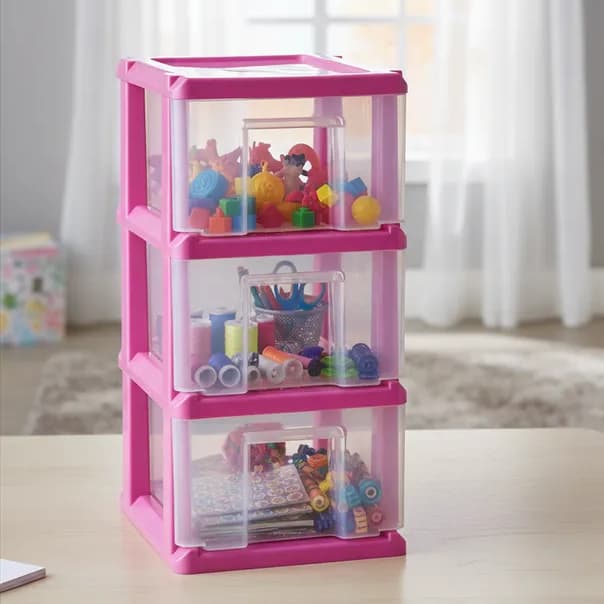 Gaveteiro Organizador Paris Rosa 3 Gavetas Transparente com Rodinhas – Agraplast 1089
