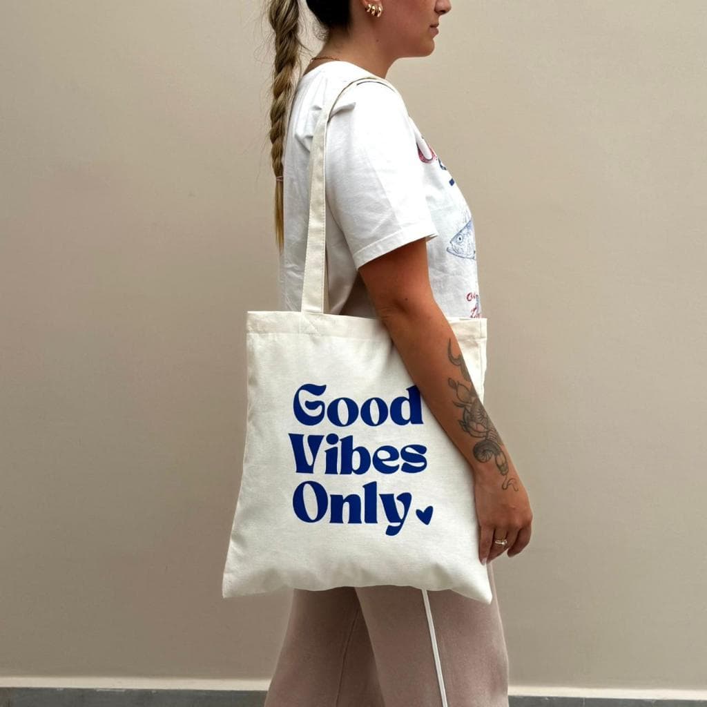 Ecobag Sacola em Sarja Algodão Cru - Good Vibes Only