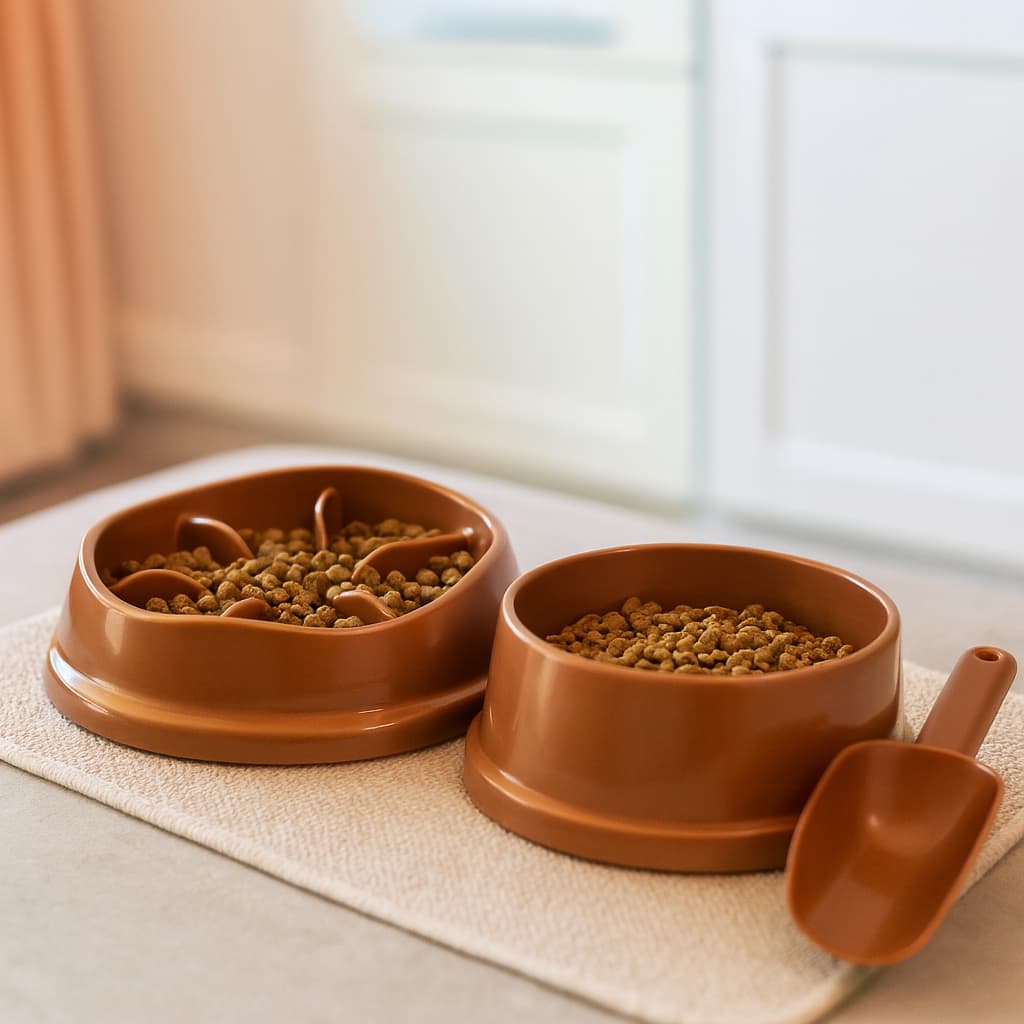 Kit 3 Peças Comedouro Bowl 550ml + 1  Pá Dosadora + 1 Comedouro Pote Ração 550ml Lento Labirinto