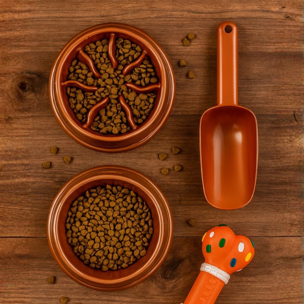 Kit 3 Peças Comedouro Bowl 350ml + 1  Pá Dosadora + 1 Comedouro Pote Ração 350ml Lento Labirinto