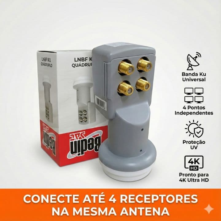 LNB Quádruplo Bedin Sat 4 Pontos Universal Proteção UV Antena