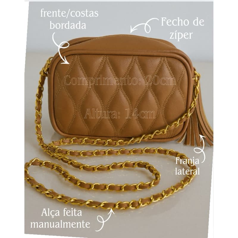 Bolsa Transversal Marrom Luxo e sofisticada, Matelassê com Alça Corrente Dourada ou prata