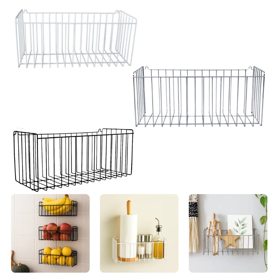 Cesto Fruteira Organizador Multiuso 15x15x35cm De Parede Cesto Aramado N4 Preto Cromado Branco