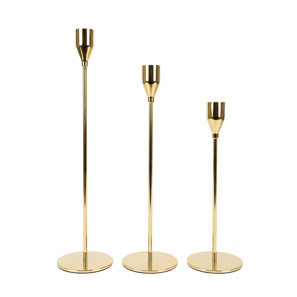 Conjunto Castiçal de Ferro com Acabamento Champagne 3 Pç