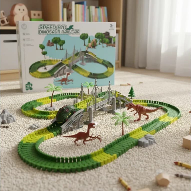 Pista Flexível Dinossauro Rail Car - 173 Peças - Brinquedo Interativo