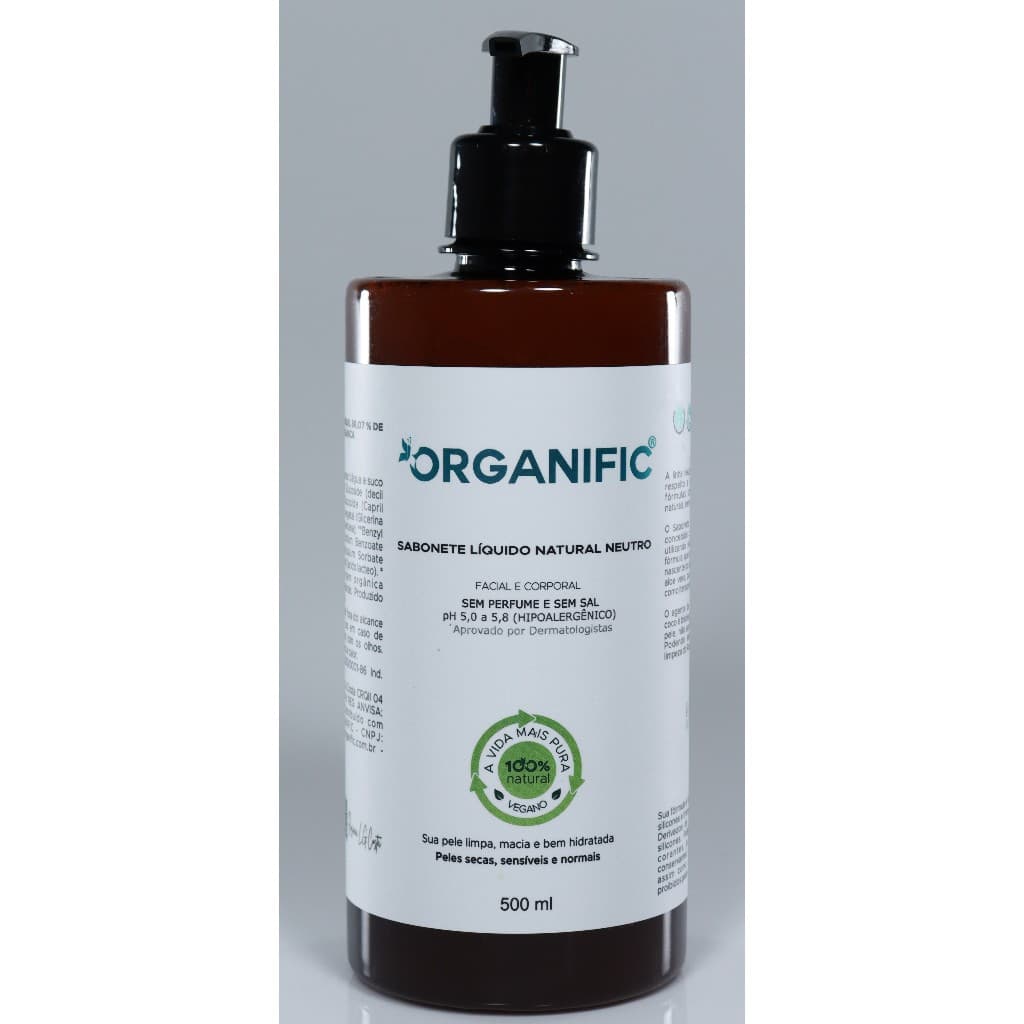 Sabonete liquido Neutro Organico Vegano Natural Hipoalergenico Sem Perfume Facial e Corporal Organific