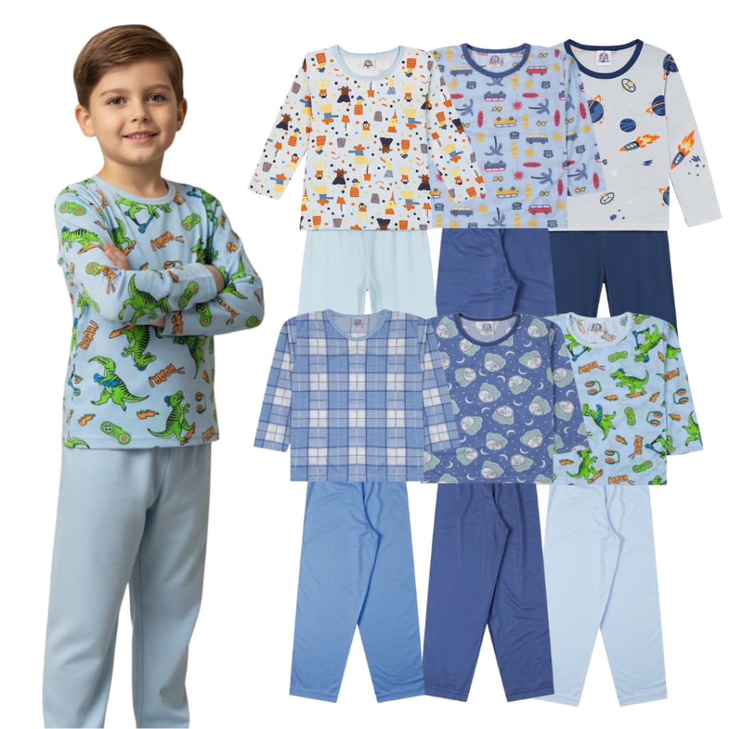 Kit 2, 4 ou 6 peças Pijama Infantil Menino | Pijamas Infantis Tamanho 2 ao 16 Anos | Pijama infantil inverno