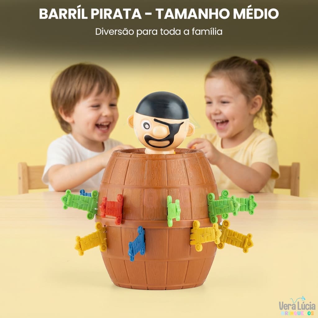 Brinquedo Educativo Pula Pirata Médio Barril do Pirata Infantil Interativo Espadas Criança Presente