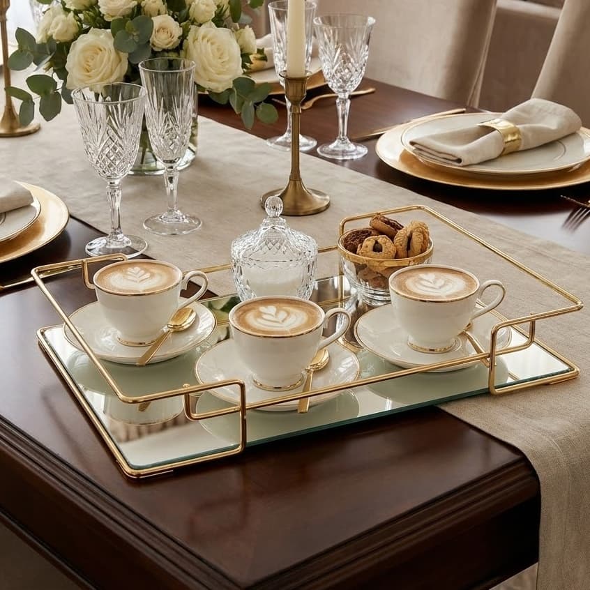 Bandeja Retangular Espelhada Decorativa com Alças Dourada 30x20cm Alira Home