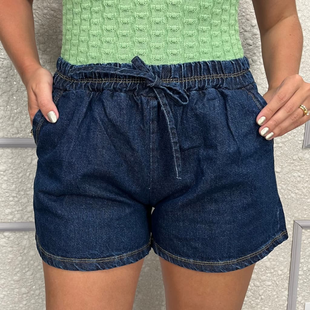 Shorts Jeans Feminino Algodão Cós Elástico Confotável Moda Verão