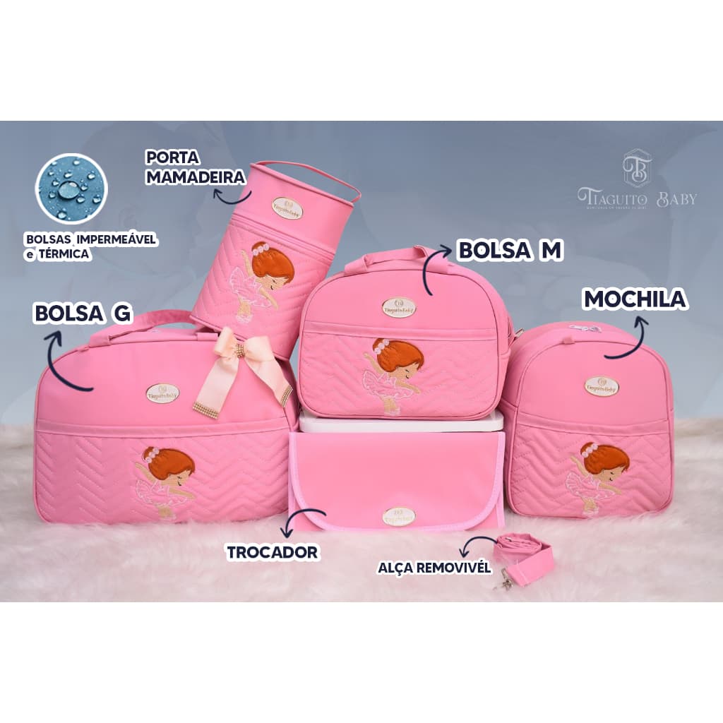 Kit Bolsa Maternidade 5 Peças Bailarina (ROSA)