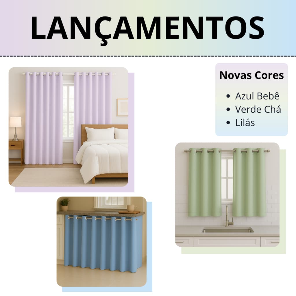 Cortina com Ilhós – 3 Cores Novas Exclusivas | Lançamento para Pia, Janela e Sala