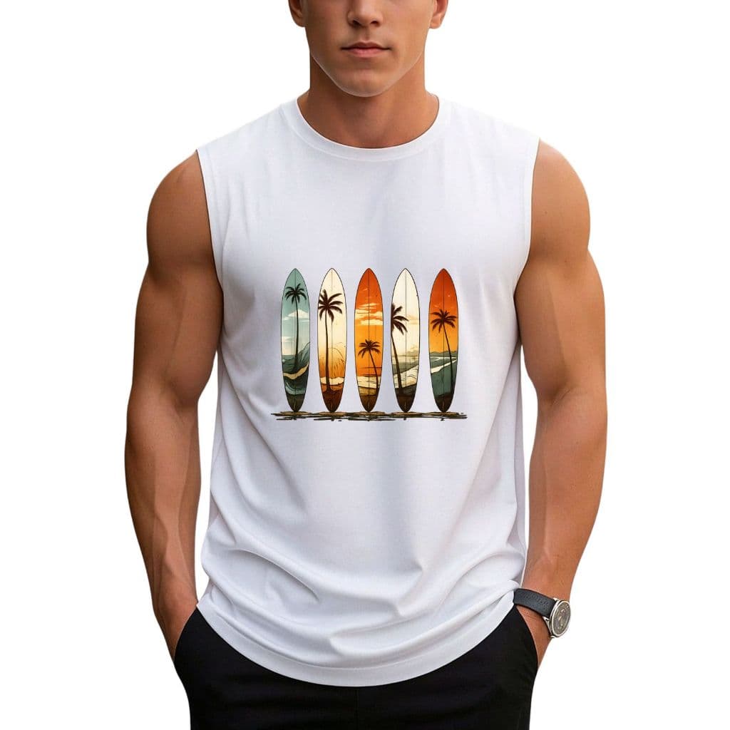 Regata Camisa Cavada Estilo Surf Praia Streetwear Verão Pranchas Masculino