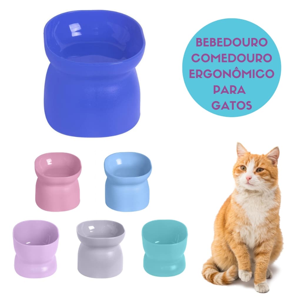 Bebedouro e Comedouro Ergonômico Elevado para Gatos ErgonoCat Antiestresse Pet Games