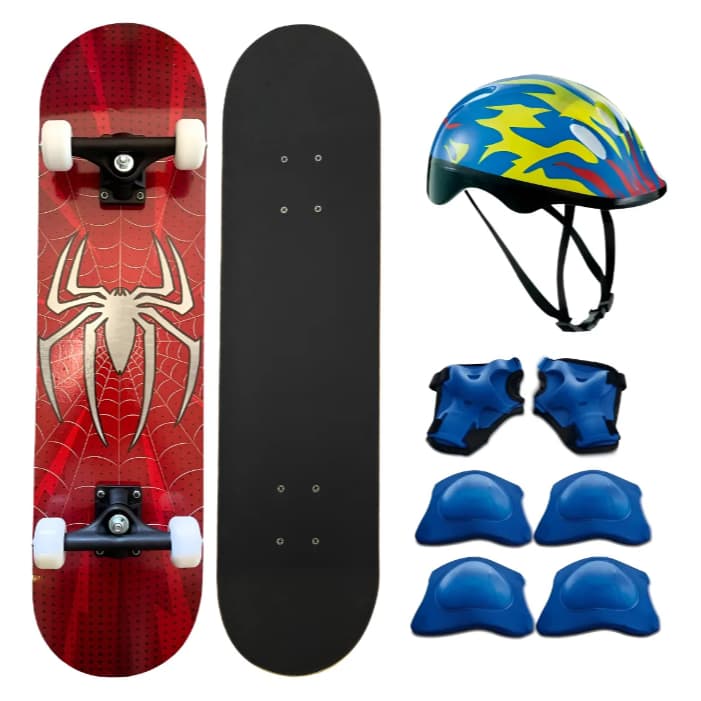 Skate Infantil Super Campeões Com Kit Capacete Proteção