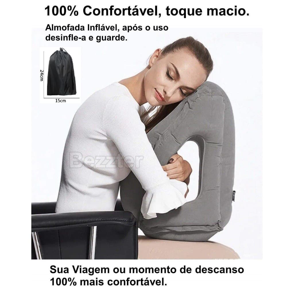 Almofada De Viagem Portátil Bezzter Travesseiro Premium Avião Ônibus Carro