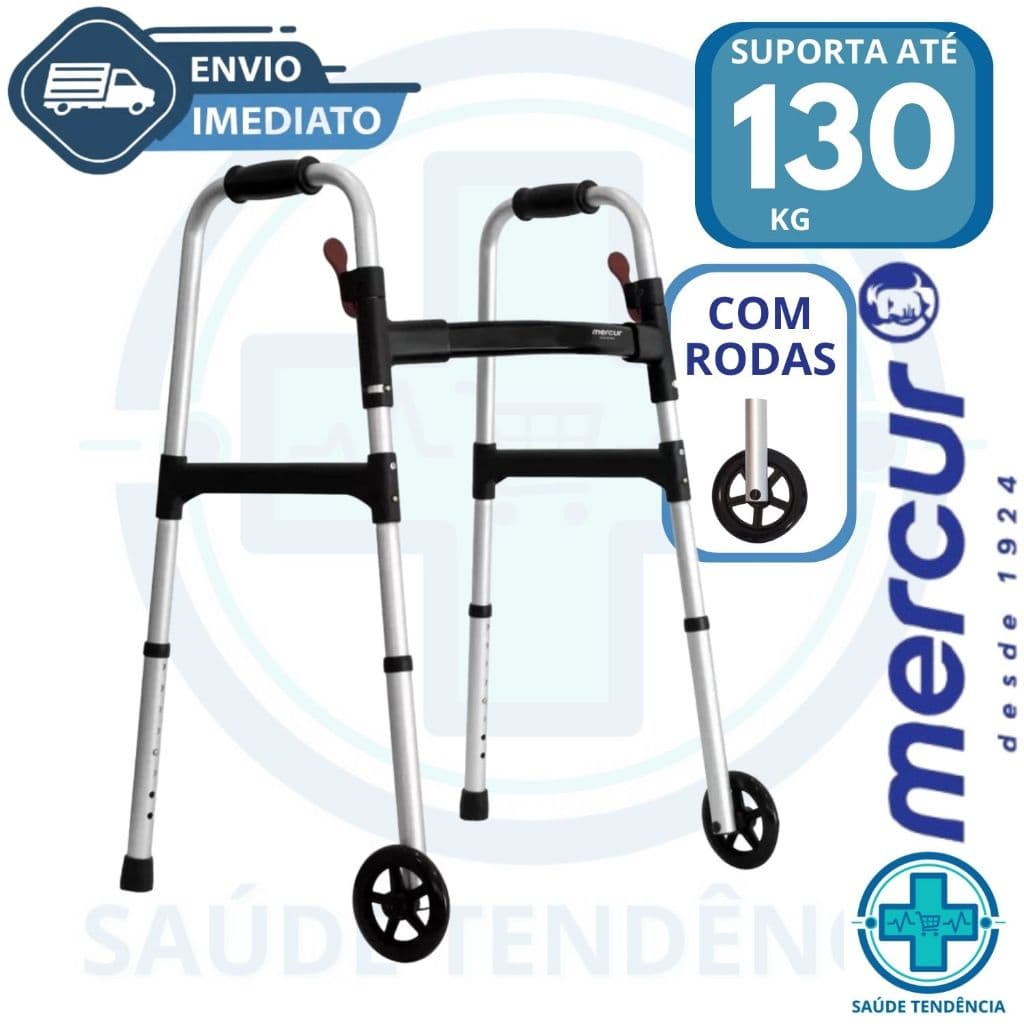 Andador Mercur Desmontável Articulado Com Rodas Alumínio Bc1547 Dobrável