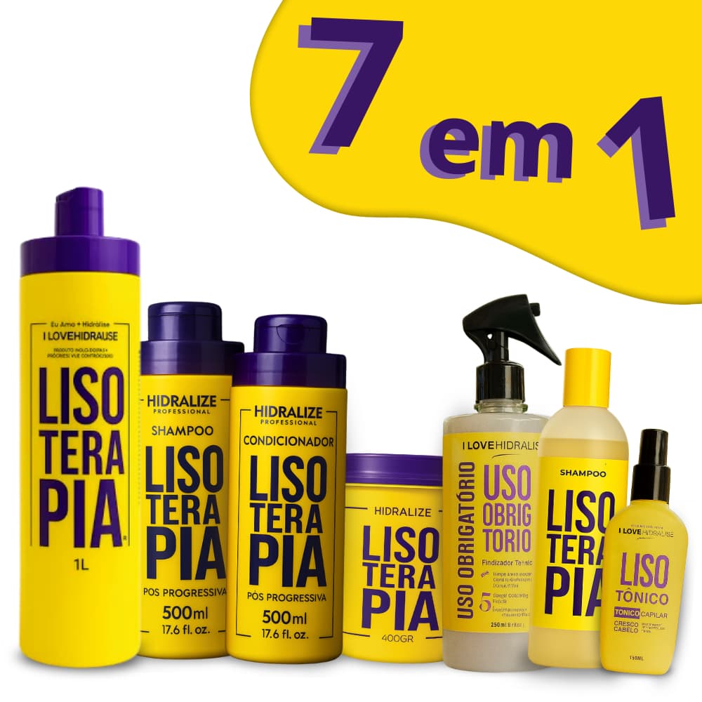 Kit 7 em 1 Lisoterapia Progressiva Sem Formol + Shampoo Condicionador Máscara Tônico Protetor