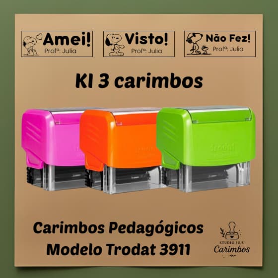 kit com 3 carimbos pedagógicos / professores com personagens  - Trodat 3911