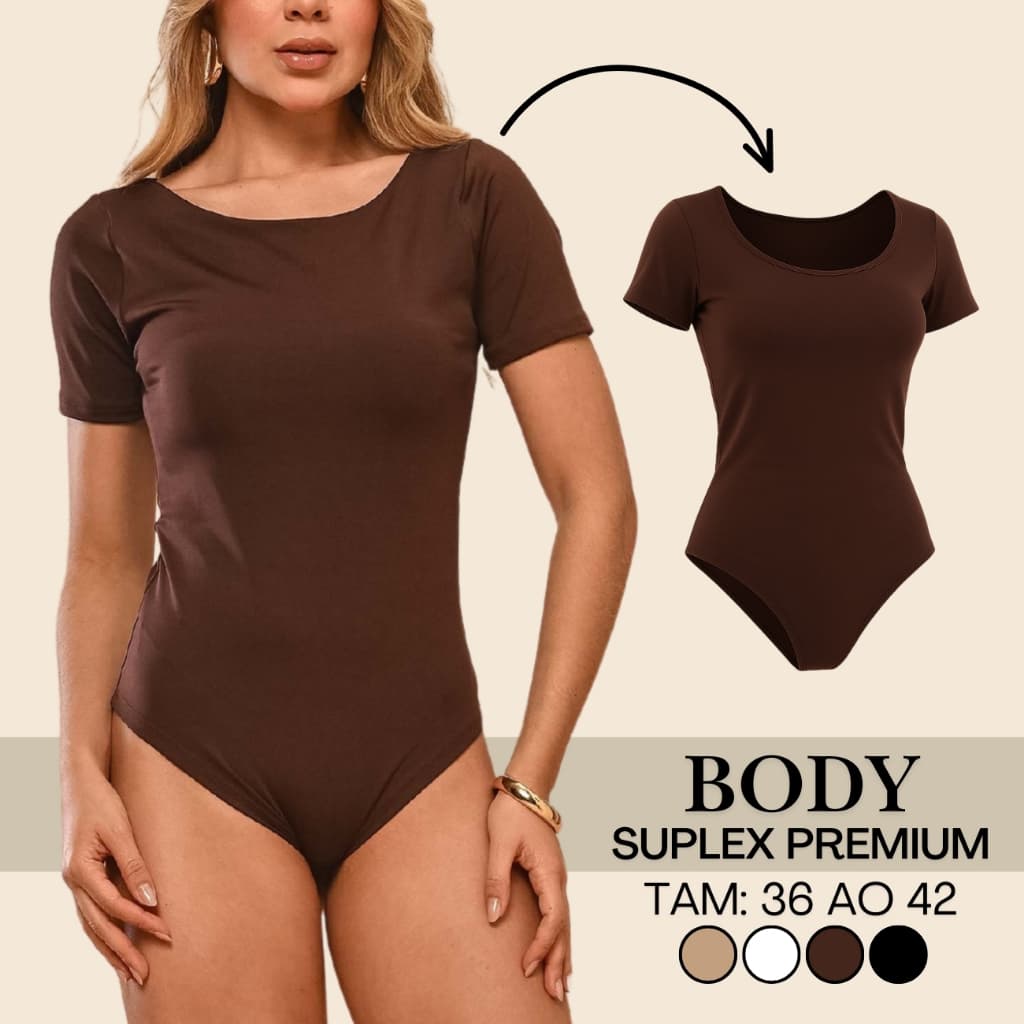 Body Collant Feminino Básico Modelador Liso Slim Moda Atemporal De Manga Suplex Bory Preto