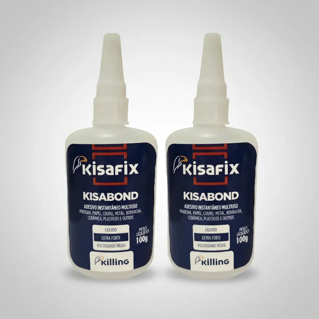 Kit 2 Cola Líquido Adesivo Instantâneo Super Cola Bonder Kisabond Extra Forte 100gr