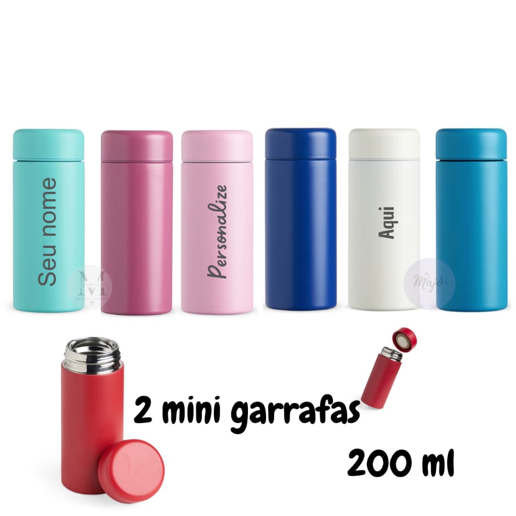 Kit 2 Mini Garrafas personalizadas Térmica 200 ml pequena para lancheira/bolsa garrafinha