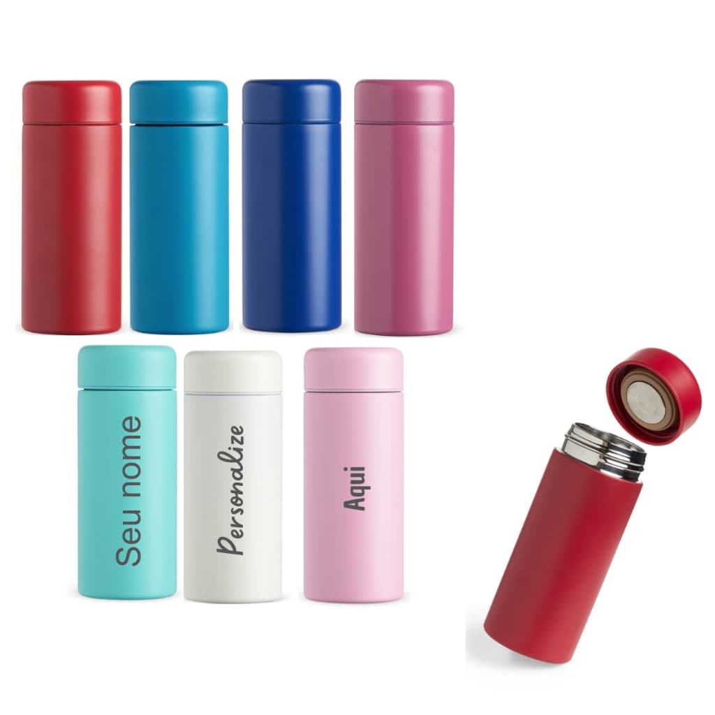 Mini Garrafa personalizada Térmica 200 ml pequena colorida escola lancheira bolsa garrafinha