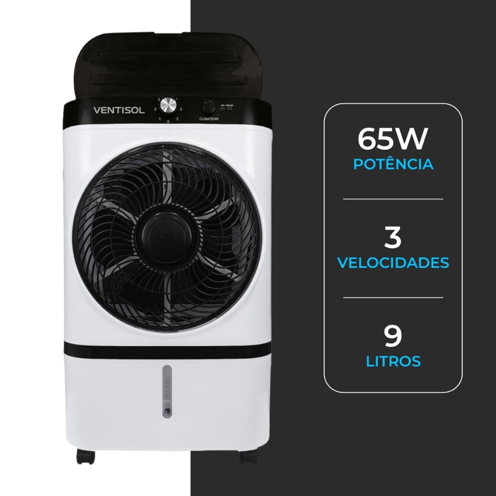 Climatizador  Portátil de Ar Ventisol CLI09 9L Silencioso - Reservatório p/ Gelo Filtro Colmeia